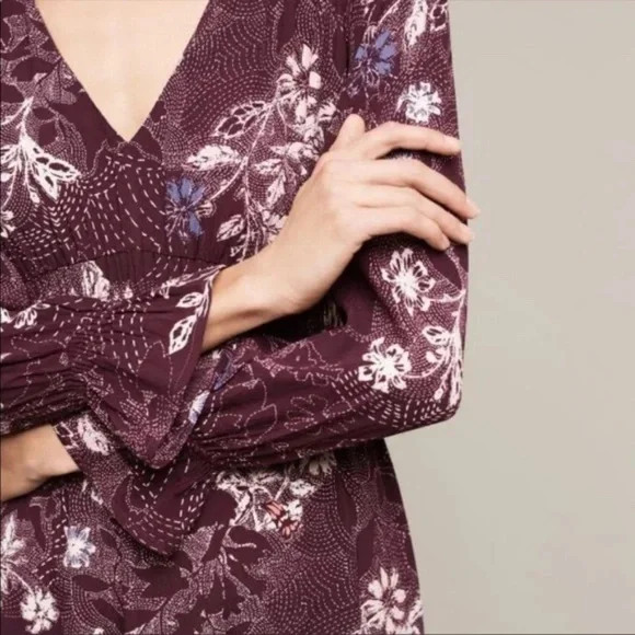 Anthropologie Maeve Merlot Floral Long Sleeve Monaco Dress Size XS - Picture 3 of 9